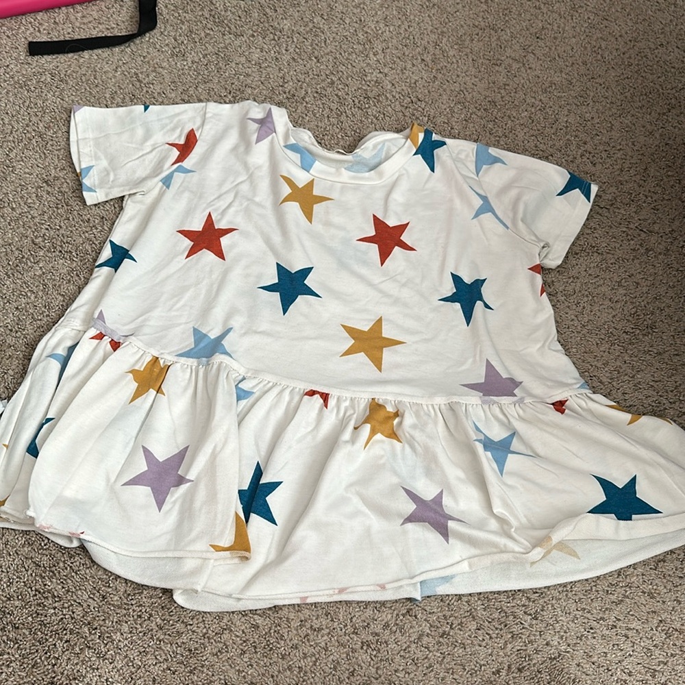 Entro Star Print Peplum Top - Multicolor on White